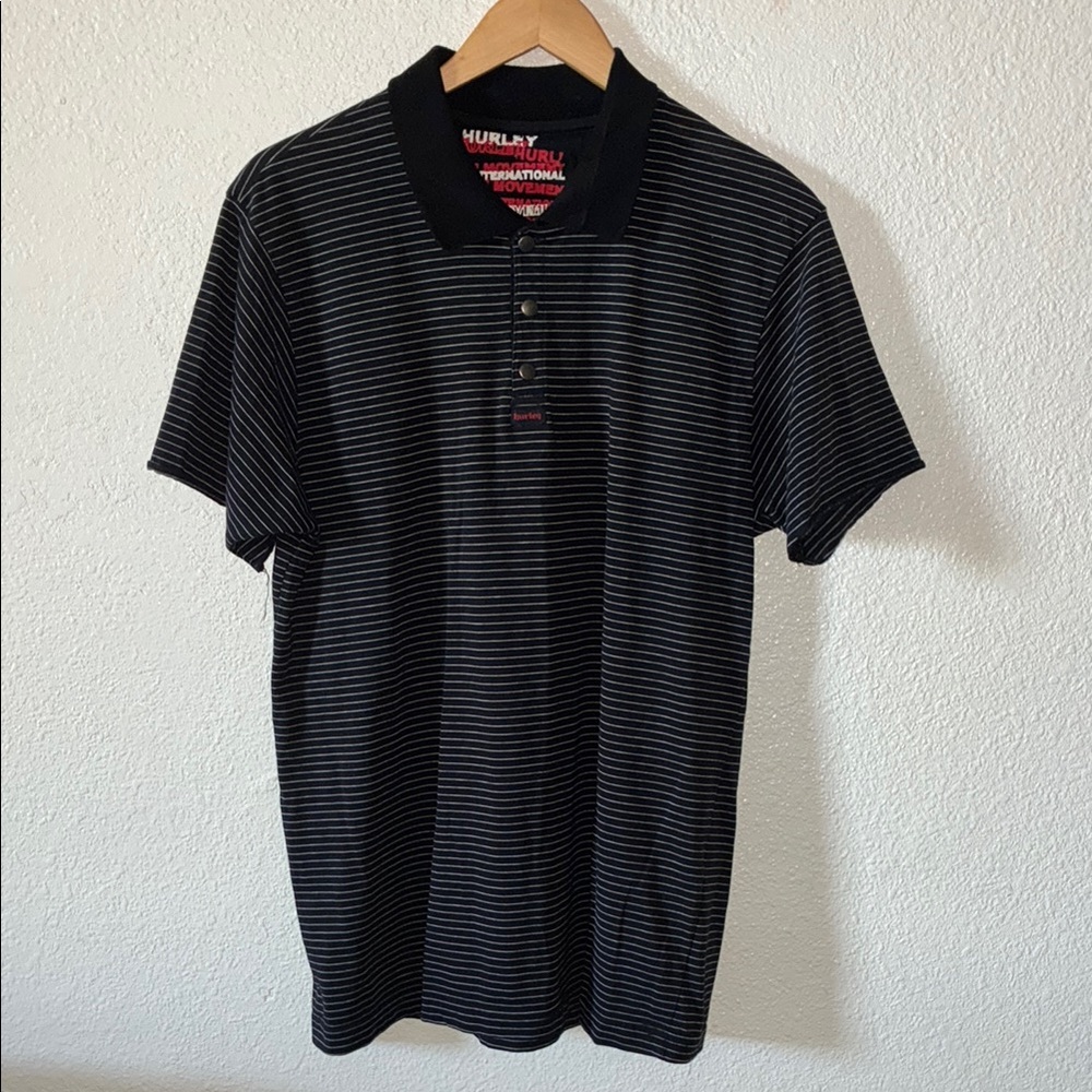 Hurley Black Polo Shirt with White Stripes